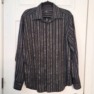 Bugatchi Uomo Abstract design w/stripes-READ DESC-luxury mens dress shirt-Size L
